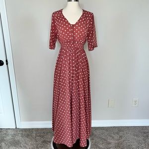 Pink w/ White Polka Dot Maxi Dress
